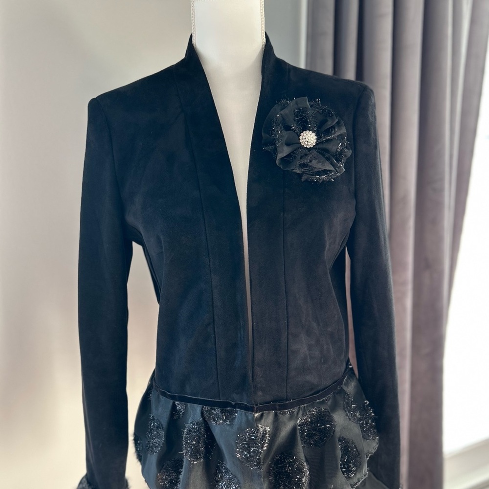 Upcycled Calvin Klein Black Suede-Like Peplum Jacket